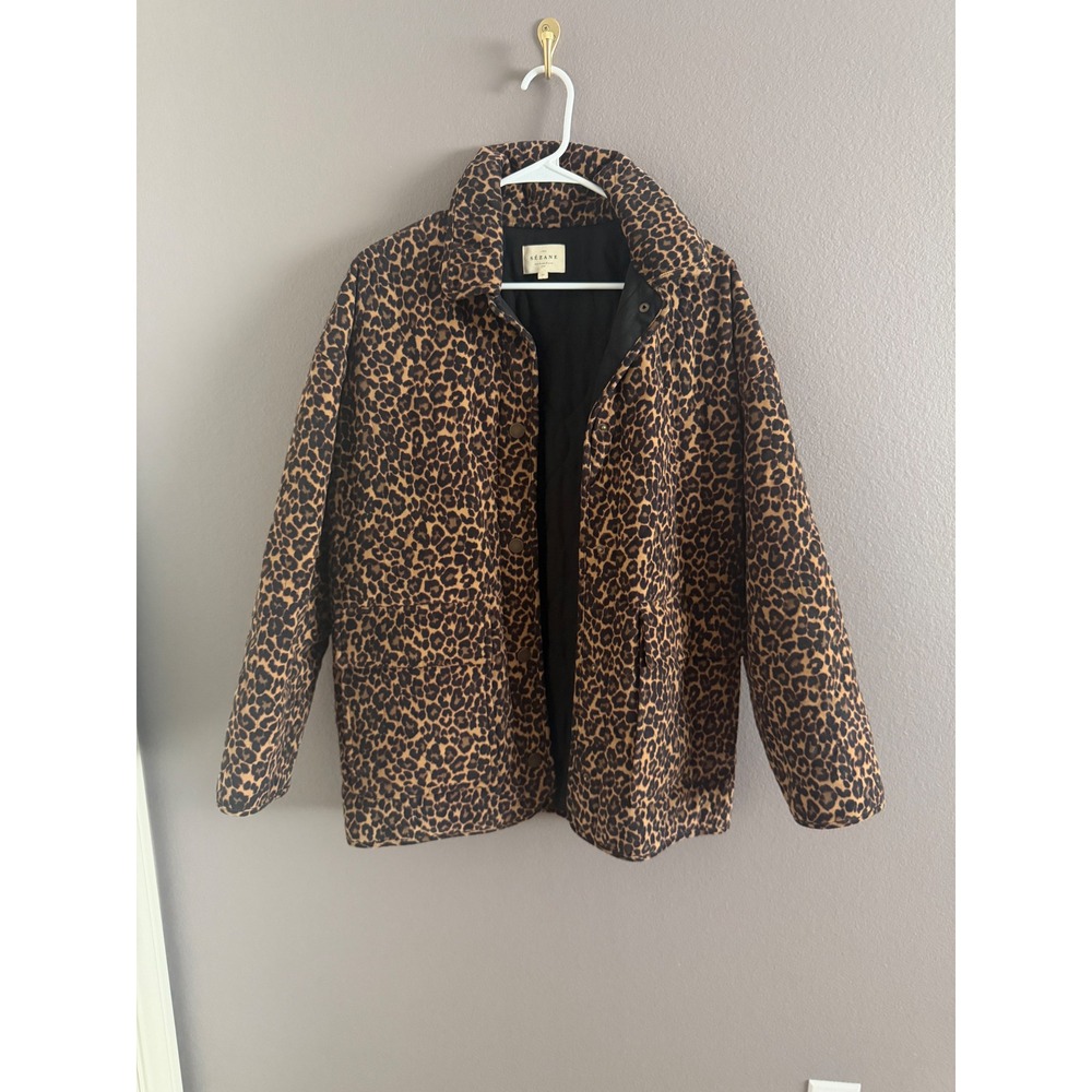 Sezane Overaized Coat Leopard Animal Print Quilted Lining Cotton Blend Size 36